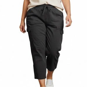 Woman Within convertible capri Plus Size 20W Cargo Pants Black Cotton Drawstring